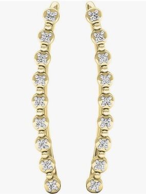 Real 14k Yellow Gold .05 ctw White Natural Diamond Ear Climbers | Fine Jewelry